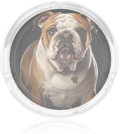 English-Bulldog Glass Ashtrays for Cigarettes Round Ash Tray Portable Heavy Duty Ash Holders Cute Crystal Ashtray Decorative Ashtray for Home Office Indoor Outdoor