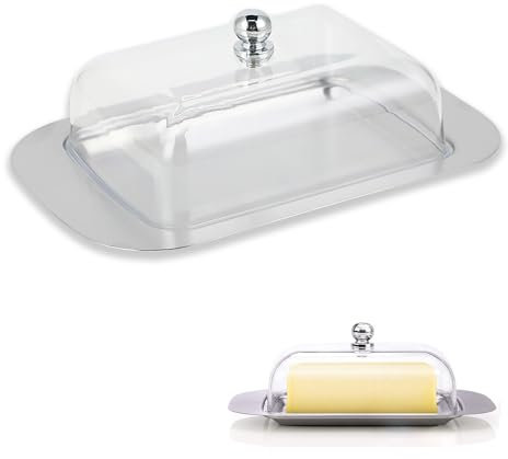 Beurrier en acier inoxydable avec couvercle – Grande boîte à beurre en acier inoxydable poli et plastique PV, passe au lave-vaisselle, idéale pour conserver le beurre frais