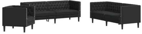 vidaXL Juego de sofás Chesterfield 3 Piezas Cuero sintético Negro