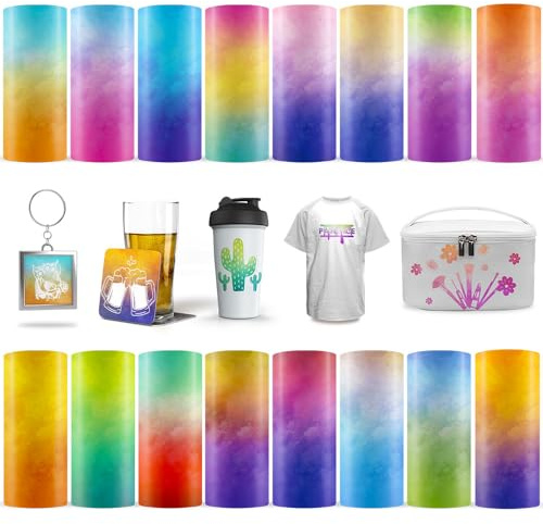 LUCKIGUCK Infusible Lot de 16 feuilles d'encre de transfert - Gradient pré-imprimé - Papier de sublimation coloré - 30,5 x 30,5 cm - Fer à repasser sur t-shirt et tasse - Gradient