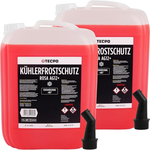 TECPO Kühlerfrostschutz rot rosa, Kühlmittel G12+ -40°C Antifreeze, G12 Kühlmittel Auto, Fertigmischung Gebrauchsfertig Kühlwasser Auto (2X 10 Liter)