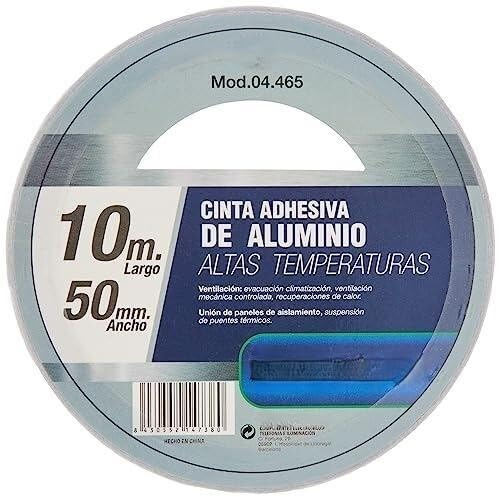 VoltShine Cinta adhesiva de aluminio 50mm x 10m, resistente a la temperatura, ideal para aislamiento y reparaciones en superficies metálicas.