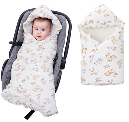 LAT Einschlagdecke für Babyschale, 90 * 90CM Universal Babydecke für Neugeborene, Kuscheldecke mit Kapuze Babydecke für Kinderwagen Buggy Autositz (REH)