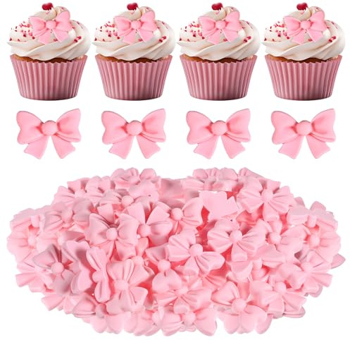 Bewudy 50 adornos para cupcakes con lazo rosa, decoraciones para tartas, suministros para fiestas temáticas, bodas, baby showers, fiestas de cumpleaños