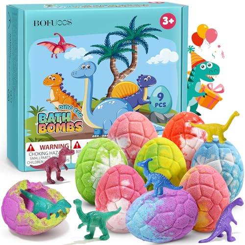 Bofuoos Regalo per Bambini, Dinosauro Bombe da Bagno con Giocattoli a Sorpresa Confezione da 9, Bombe da Doccia Idea Regalo Bambini, Regali di Compleanno per Ragazzi (36+ Mesi)