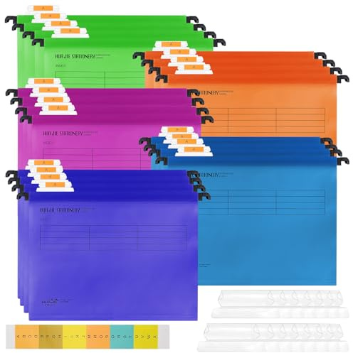A4 Suspension Files,with Tabs and Card Inserts,PP Hanging Filing Folders,fits Standard A4 Filing Cabinet (31.5 x 24.5cm),for Office School Desktop File Storage (Mix Colors) (20pcs - 5 Colors)