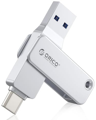 ORICO Pendrive 128 GB USB C, Memoria USB 3.2 Gen 1 (Doble Interfaz), Mini Flash Drive, Lectura 150 MB/s, para iPhone 15/16/17, Android, Tabletas, Portátiles, Mac, Plug and Play - EB05