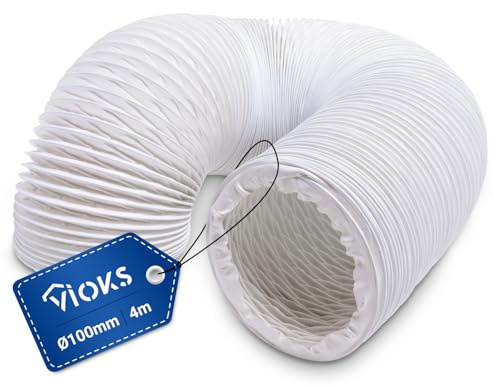 VIOKS Flexslang 100 mm 4 meter vit av PVC – frånluftsslang luftkonditionering, frånluftsrör, köksfläkt, luftkonditioneringsslang, torkslang för 100 lufttransportsystem