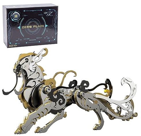 Ancient Tiger Beast - Kit di costruzione in metallo 3D | 88 pezzi fai da te antica creatura mitica cinese | Animale meccanico dorato da collezione per casa, ufficio, scrivania