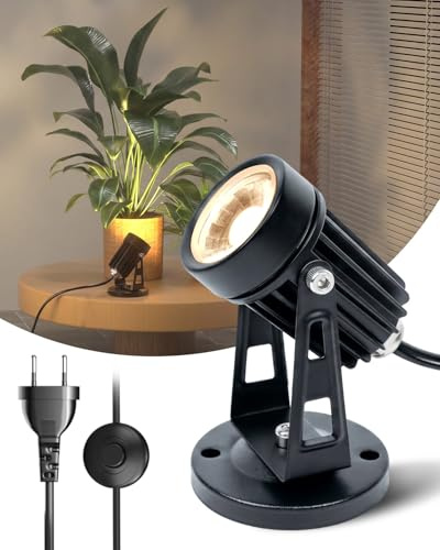 BrightArk Faretti LED da Interno 5W 3000K con Interruttore a Piede, Spotlight regolabile per lampada per piante da interno, pavimento, armadio, art decor, illuminazione d'accento, con cavo 1.8M