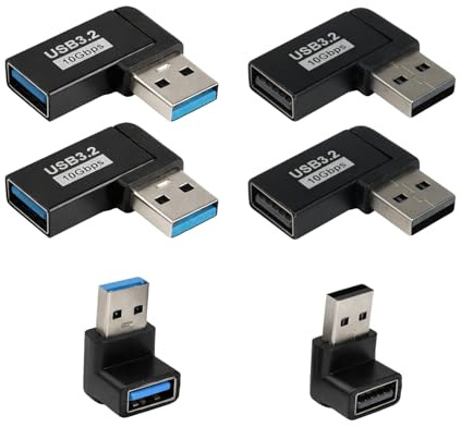 AYHYHLJZJ 6 Pièces Adaptateur USB Coudé 90° 10 Gbit/s, Connecteur USB A Mâle vers Femelle, Compatible Adaptateurs USB 3.2 - pour Ordinateurs Portables Téléphones Banques d'alimentation