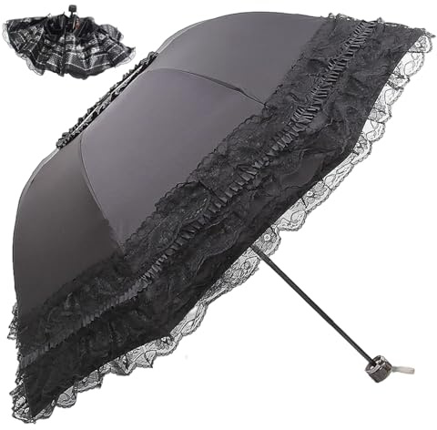 Syglawnd Lace Parasol, UV Sun Protection Black Parasol, Lace Umbrellas for Tea Party, Cosplay, Photoshoot Props, Party, Black Umbrella