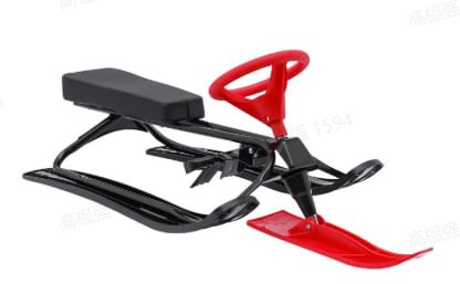 Bob Slittino con volante e freno a pedale, portata 100 kg, per adulti e bambini, 3-15 anni, slitta ergonomica per sci, neve, ghiaccio
