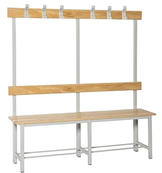 Simon Rack Banco Vestuario Madera Pino Barnizado, 1500x1600x350 mm, Banco con Perchero, Estructura Acero, Desmontado, Simonlocker