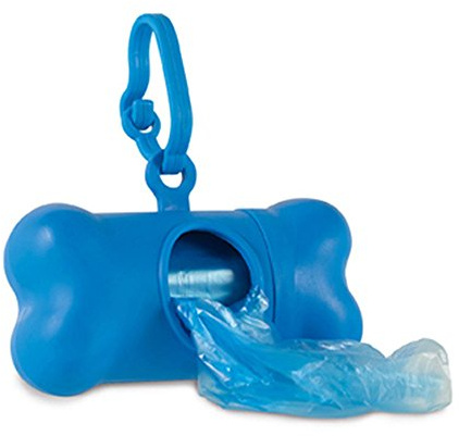 eBuyGB Bone Shaped Pet Waste Bag Holder Dispenser, Dog Poo Pickup Bags Holder with Lead Leash Clip, Poop Trash Bags Carrier with Carabiner Fastener (Blue)