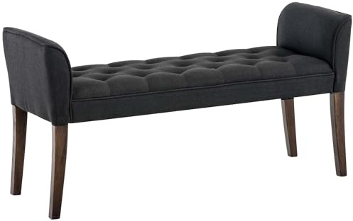 CLP Chaise Longue Cleopatra in Tessuto Chesterfield Imbottita I Panca Fondo Letto Panchina Interno Gambe in Legno 130x40 CM, H 65 CM, Colore:Grigio Scuro, Colore del Telaio:Antico Scuro