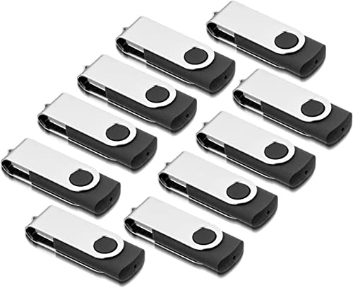 Memory Stick 32GB 10 pack, AreTop USB Stick, USB Flash Drive, 32GB Thumb Drives Pen Drives, Swivel Design, with LED Indicator for Computer/Tablet/Laptop/Car/TV(10 Black With Lanyard)