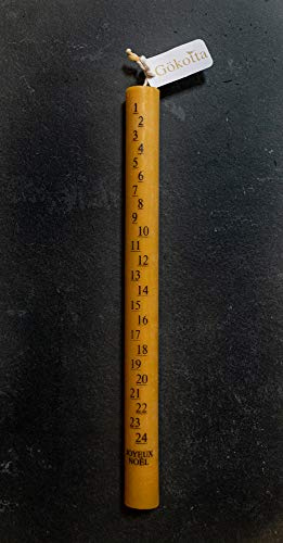 Gokotta 100% natural cera de abejas – Calendario de Navidad – Vela de Adviento – Sutil olor a miel – 12 pulgadas – 14 horas quema sin goteo (idioma francés – Joyeux Noël)