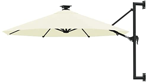 vidaXL Sombrilla de Jardín de Pared con Luces LED, Parasol Protector, Refugio Solar, Paraguas para Playa Patio Exterior, Arena 300 cm