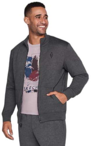 Skechers Men's The Hoodless Hoodie GO WALK Everywhere Full Zip Mock Neck Jacket, Heather Charcoal, Large