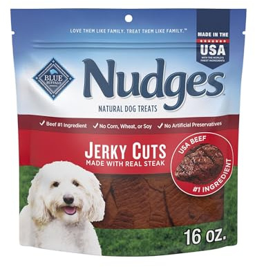 Blue Buffalo Nudges Jerky Cuts Dog Treats, Made in the USA with Natural Ingredients, Steak, 16-oz Bag