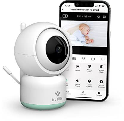TrueLife NannyCam R3 Smart Indoor Surveillance Camera, Full HD Resolution Camera, Baby Monitor with Camera with Motion Detection, 2-Way Audio, Night Vision up to 10 m, up to 128 GB Memory on SD Card,