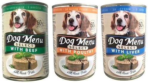 Dog Menü Select Premium Hundefutter 60% Fleisch Pastete 3 Sorten 60 x 400g *ohne Konservierungsstoffe, reich an Nährstoffen*
