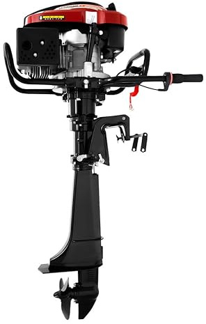 7HP 4-Stroke 5.1KW Outboard Motor, Fishing Boat Engine, Outboard Petrol Engine Long Shaft, Air Cooling TCI Ignition System, 196CC Motor Boat Engine, Black