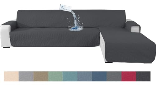 Ystyle Funda Chaiselongue 3 Plazas Izquierdo Derecho - Sofa L Impermeable para Gatos (255cm, Gris Oscuro)