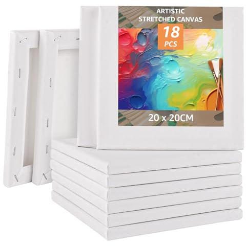 APACALI 18 lienzos para pintar, lienzo de 20 x 20 cm, bastidores de algodón, lienzo para artistas, lienzos sin ácidos, lienzo blanco para aficionados y artistas