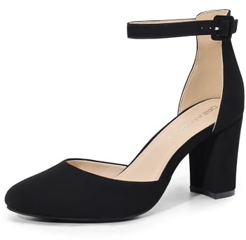 DREAM PAIRS Zapatos de Novia con Tacones Gruesos y Cerrados para Mujer, con Correa en el Tobillo y Punta Redonda.,Size 38,Negro-Nubuck,DWUMPU2535