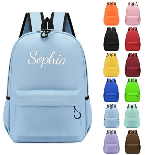Personalised Children's Backpacks, Embroidered Name Kids School Rucksack Book Bags, Toddler Boy Girl Backpacks for Elementary Kindergarten Preschool Primary Teens Travel Casual Daypacks (Light Blue)