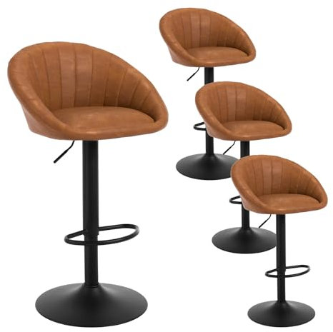 WOLTU 4X Barhocker, Barstühle höhenverstellbar drehbar, Küchenhocker mit Rückenlehne, Hocker Küche Bar, 150 kg, Kunstleder Metall, Braun, BH429br-4