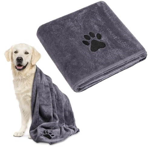 Adiwo Hunde Handtuch, 140 * 70cm Hundehandtuch Extra saugfähig, Schnelltrocknend Haustier Mikrofaser Handtücher, Geschenk Geeignet für Hunde Katzen Oder Andere Haustiere, Grau