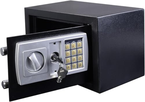 Tresor Feuerfest Wasserdicht,Mini Tresor Mit Zahlencode，Schranksafe，Mit Notschlüssel Home Office Safe Für Bargeld Medikamente Schmuck, Schwarz-8.5L