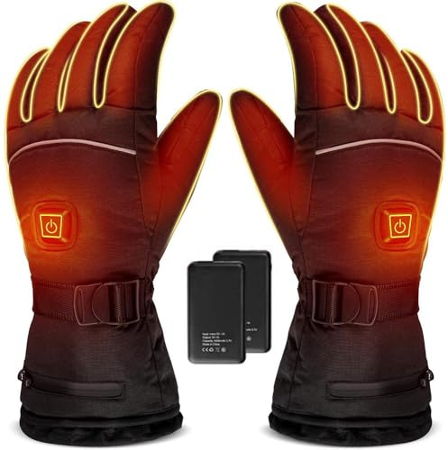 Gants Chauffants pour Femme et Homme,Gants Chauffants avec Batterie Rechargeable de 4000 mAh,3 Niveaux de réglage de la température pour Cyclisme, pêche, Ski, randonnée -L