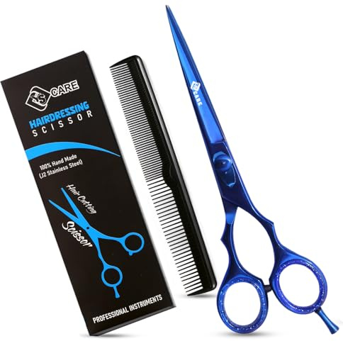 YSCARE Barber Barber hårsax för professionella frisörer rostfria hårklippningssaxar - för salongsbarberare, män, kvinnor, barn och vuxna 6,5 ​​tum (rak 6,5 tum) (Blue, 6.5)
