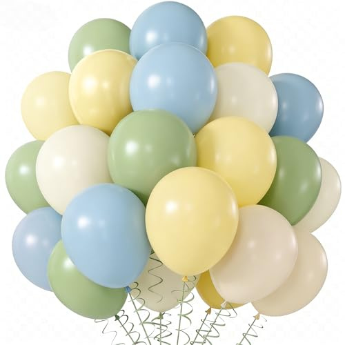 Gröna, blå och gula ballonger, 60 styck Födelsedagsballonger Gul Beige, 30 cm Födelsedagsballonger Latex Helium Gröna Salviaballonger för Bröllop Förlovning Könsavslöjande Födelsedagsfest Dekoration
