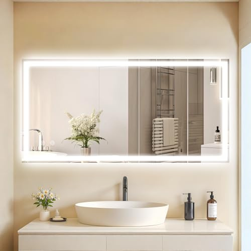 Clevich Specchio da bagno con illuminazione 120 x 60 cm, specchio LED con 3 colori di luce, dimmerabile, vetro temperato, protezione contro le esplosioni, interruttore touch, funzione memoria