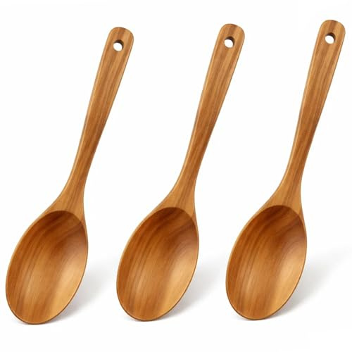 Kochlöffel Holz, 3er Set Kochlöffel Aus Holz, Küchenhelfer Holz Mit Langem Stiel, 30,5 Cm, Holz Kochutensilien Set Für Kochen Und Rühren