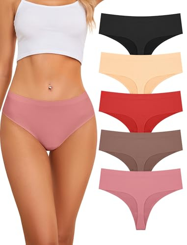 Voenxe Stringtrosor Dam, String Trosor UnderkläDer Flerpack,Seamless Thong | 5 Pack High Waist Women Underwear Brazilian Stringtrosa,SöMlöSa Tanga Damtrosor,Invisible Trosa, HöG Midja Osynliga Trosor