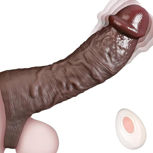 Fundas para Pene en Juguetes Eróticos para Pareja Sexuales, Consoladores para Hombre Mujer con Vibración, Funda Pene Pro Extender Alargador de Pene Vibrador Masculino Penes Realistas Hombre (Negro)