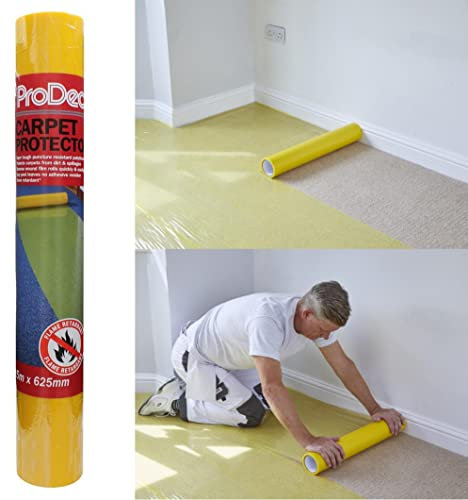 ProDec 25m Carpet Protector Roll - Strong Self Adhesive Plastic Carpet Protector, Fully Waterproof Heavy Duty Stair Protection, Clear Sticky Back Plastic Floor Protectors