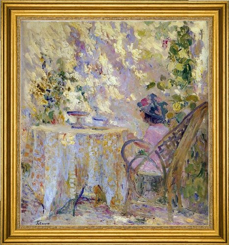 Art Oyster Henri Lebasque Young Girls by the Trellis - 20 x 20 Premium Canvas Print with Gold Frame