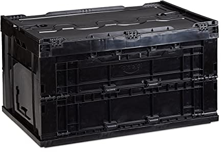 Relaxdays Cassetta Pieghevole, Stabile, da Lavoro, Plastica Resistente, 60L, HLP 32,5x58,5x39,5cm, Nero