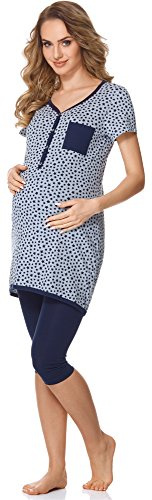 Bellivalini Pigiama Premaman con Funzione Allattamento BLV50-126 (Melange Stelle/Navy Blu, XL)