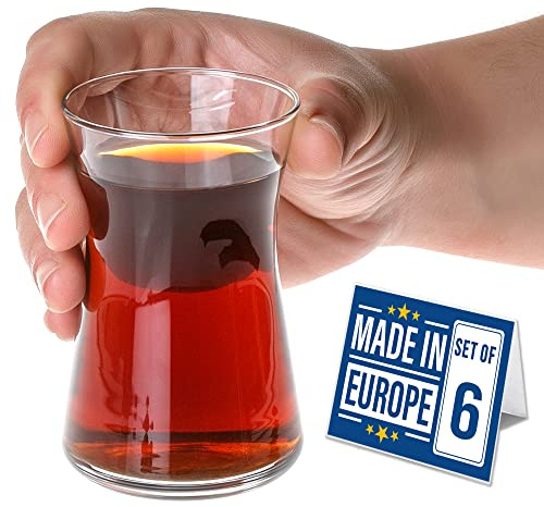 Volarium Turkish Tea Glass Cups: Traditional Tea Set of 6 with Modern Design, Tea Mugs and Coffee Mugs Clear Glasses, 5 ¾ OZ