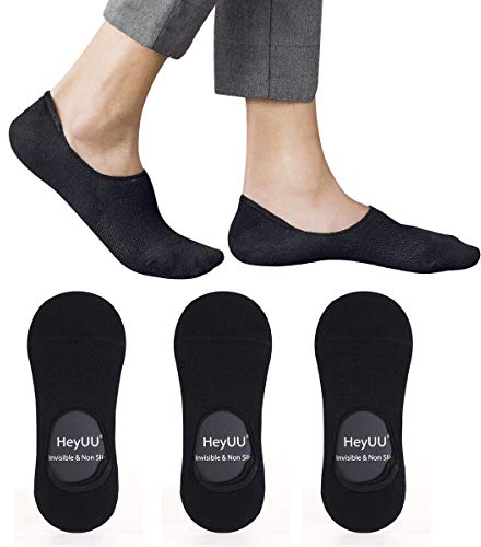 HeyUU 3 Paar Herren & Damen Baumwolle Füßlinge Unsichtbare Sneaker Socken Mit 8 Rutschfeste Silikonstreifen(3x Schwarz,39-42)