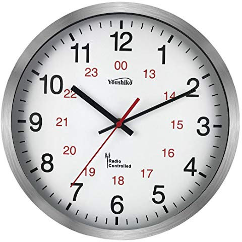 Youshiko Radio Controlled Wall Clock (Official UK & Ireland Version), Premium Quality, Silver Bold Classic Design, Aluminum Case 30cm, 12-Inch Diameter, Home/Kitchen/Office/School Clock, Easy to Read