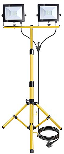 kalwason 100W LED Baustrahler mit Stativ, 8000 Lumen LED Strahler mit 1,5m Teleskopstativ 5m Kabel 5000K Vormontage für Konstruktion Werkstatt Garage Keller Schuppen
